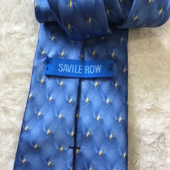 Savile Row Men Necktie Blue Geometric Diamond Silk Made In USA Classic Career - Picture 2 of 5